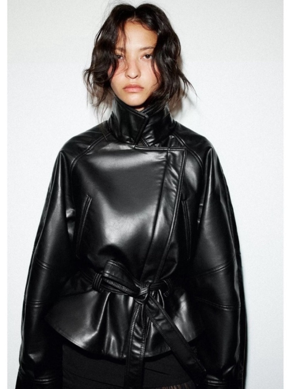 ZARA FAUX LEATHER JACKET WITH BELT